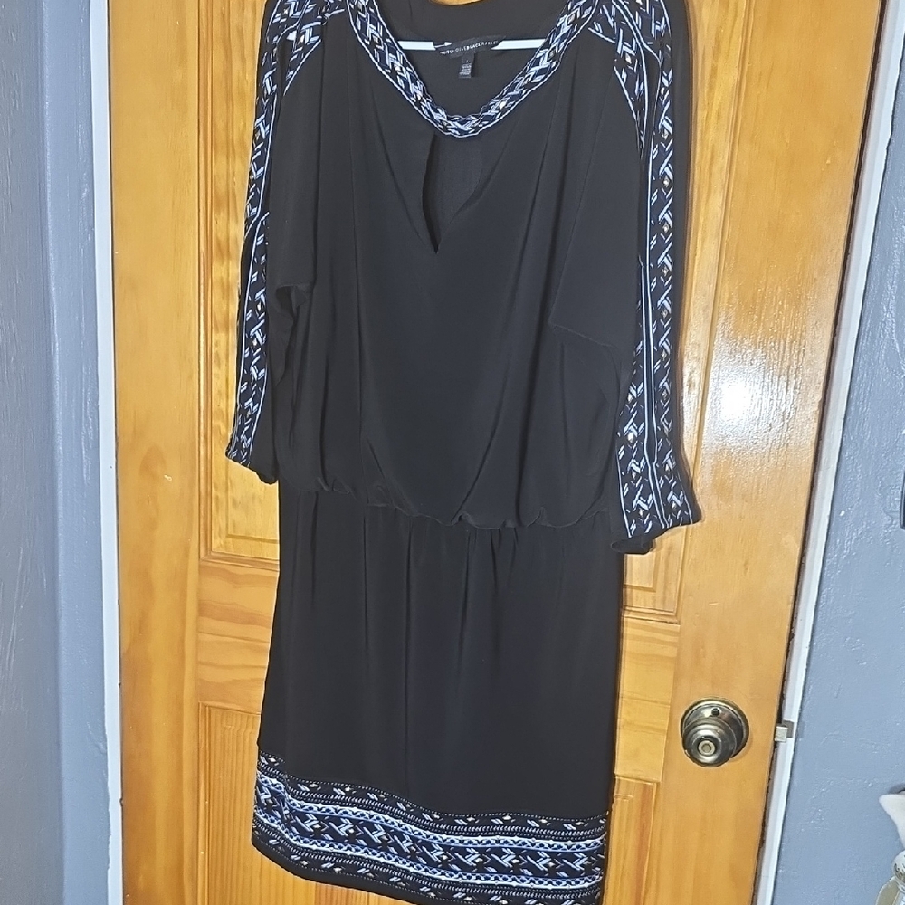 Box D White House Black Market Black Dress with Blue Accents
